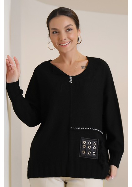 Sıfır Yaka Uzun Kollu Siyah Kadın Kazak BZT-0056-2K3 modelleri