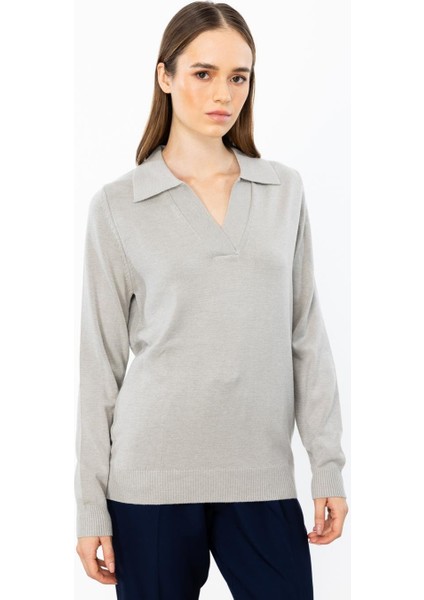 Gömlek Yaka Gri Kadın Triko 45324-2K5