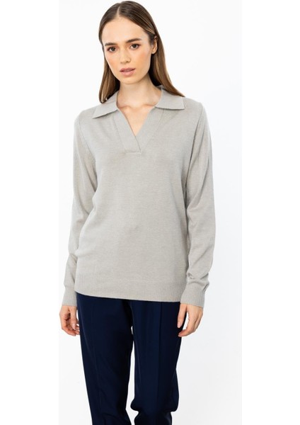 Gömlek Yaka Gri Kadın Triko 45324-2K5 modelleri