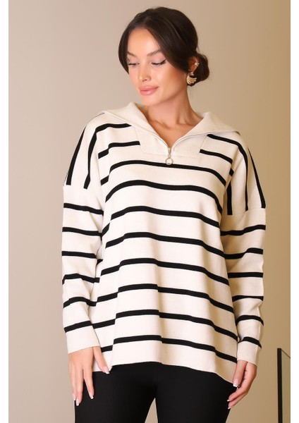 Çizgili Uzun Kollu Taş Kadın Kazak 6081-2K5 fiyatları