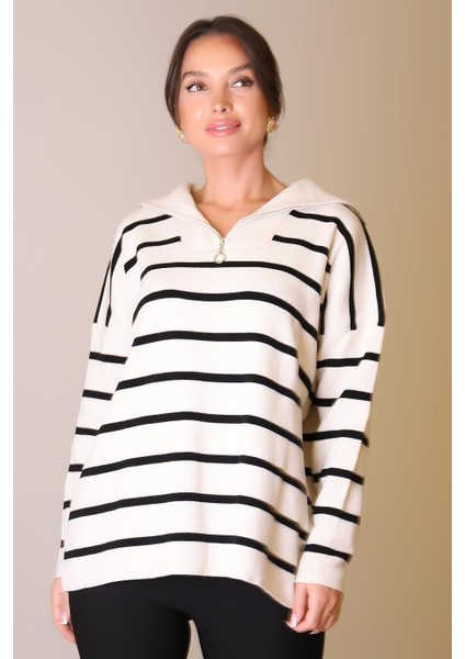 Çizgili Uzun Kollu Taş Kadın Kazak 6081-2K5 modelleri