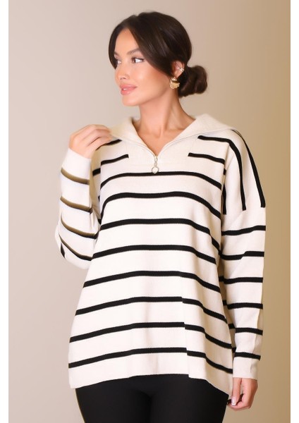 Çizgili Uzun Kollu Taş Kadın Kazak 6081-2K5 fırsatları