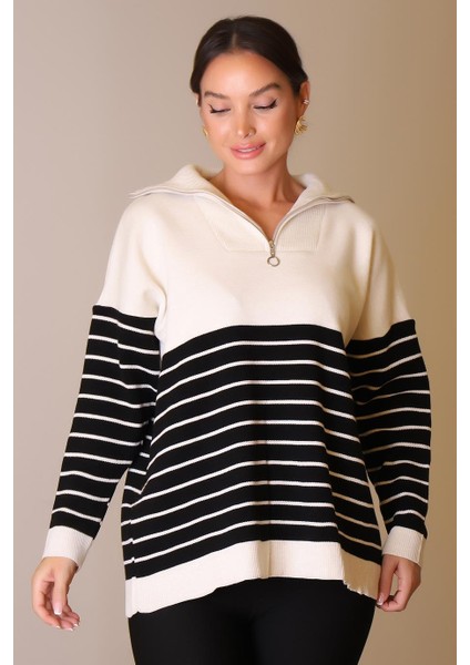 Yakası Fermuarlı Uzun Kollu Taş Kadın Kazak 5221-2K5 modelleri