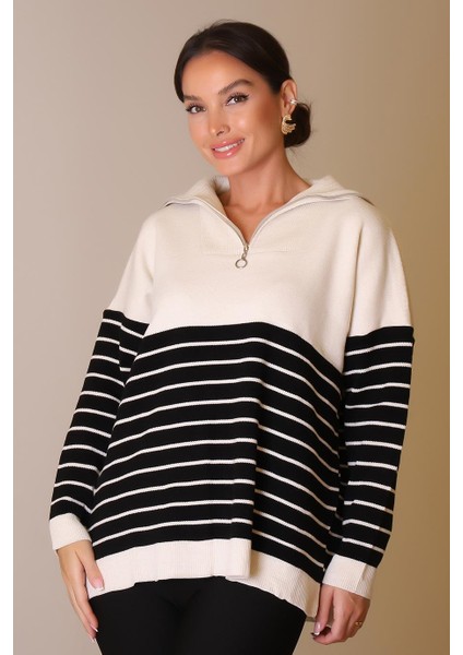 Yakası Fermuarlı Uzun Kollu Taş Kadın Kazak 5221-2K5 fırsatları