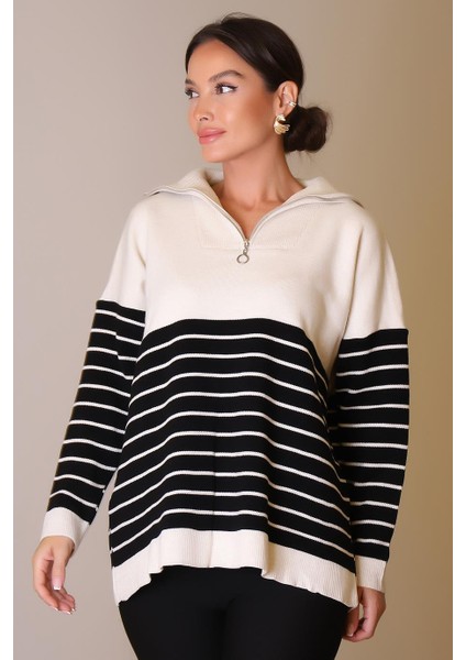 Yakası Fermuarlı Uzun Kollu Taş Kadın Kazak 5221-2K5 indirimleri