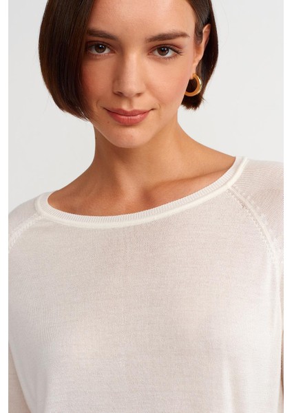 Bisiklet Yaka Basic Ekru Kadın Triko Kazak 10536-2K5