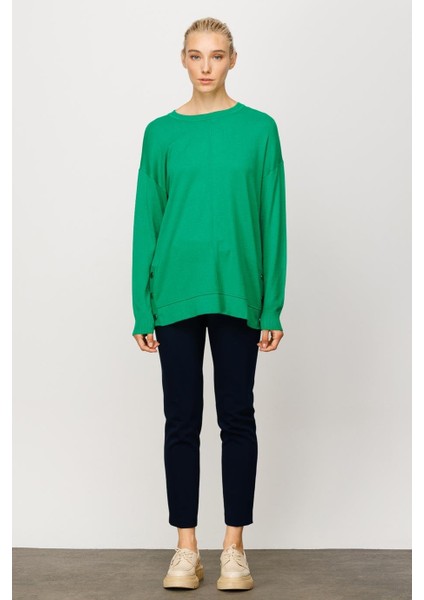 Bisiklet Yaka Düğme Detaylı Yeşil Kadın Kazak 23332-2K4