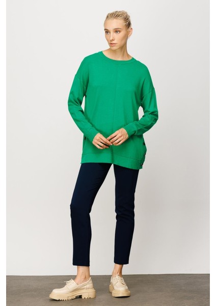 Bisiklet Yaka Düğme Detaylı Yeşil Kadın Kazak 23332-2K4 fiyatları