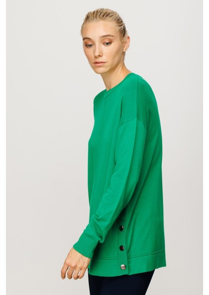 Bisiklet Yaka Düğme Detaylı Yeşil Kadın Kazak 23332-2K4 modelleri