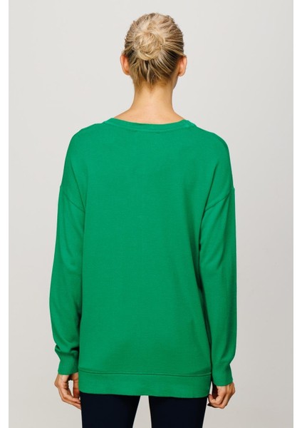 Bisiklet Yaka Düğme Detaylı Yeşil Kadın Kazak 23332-2K4 fırsatları