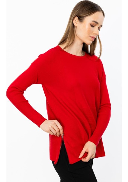 Cepli Kırmızı Kadın Triko Kazak 45318-2K5