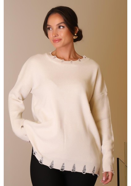 Bisiklet Yaka Uzun Kollu Taş Kadın Kazak 6167-2K5 modelleri