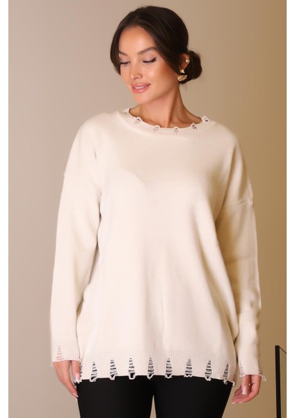 Bisiklet Yaka Uzun Kollu Taş Kadın Kazak 6167-2K5 fırsatları