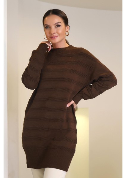 Uzun Kollu Triko Kahve Kadın Tunik 3002-2K4