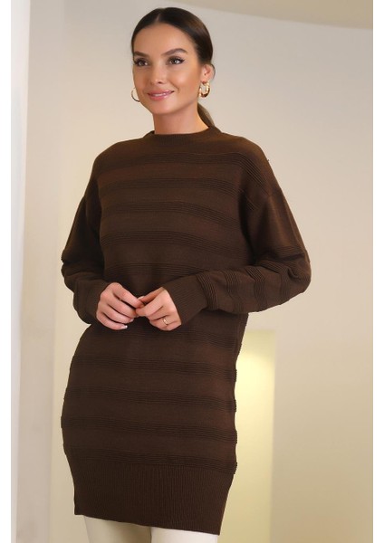 Uzun Kollu Triko Kahve Kadın Tunik 3002-2K4 fırsatları