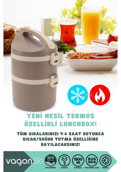 Bento 1800ML Lunchbox 2 Katlı 4-6 Saat Sıcak/soğuk Termos Özellikli Çelik Sefer Tası Yemek Kutusu indirimleri