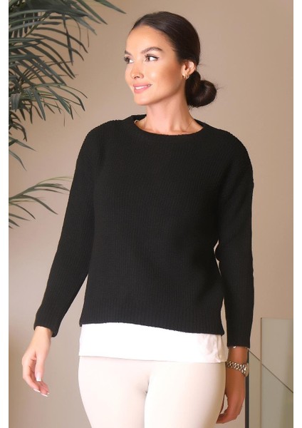 Bisiklet Yaka Siyah Triko Kadın Kazak 6120-2K4