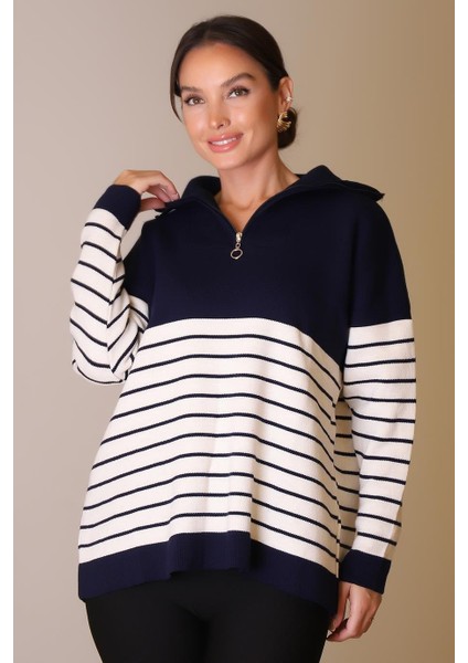 Yakası Fermuarlı Uzun Kollu Laci Kadın Kazak 5221-2K5