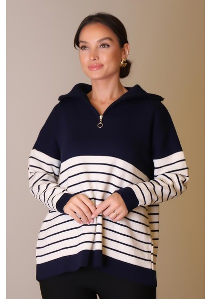 Yakası Fermuarlı Uzun Kollu Laci Kadın Kazak 5221-2K5 modelleri