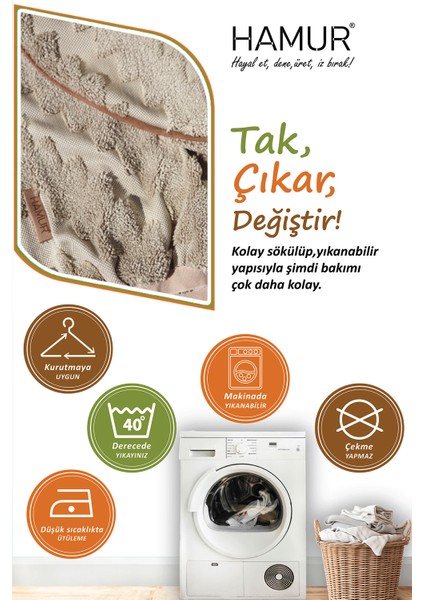 Yıkanabilir Puf Tabure Kılıfı Tak-Çıkar-Değiştir-Yenile Orta Sehpa Kılıfı By Zigzag Natural indirimleri