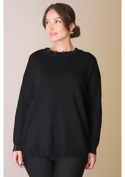 Bisiklet Yaka Uzun Kollu Siyah Kadın Kazak 6167-2K5 modelleri