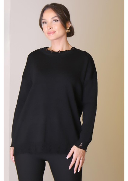 Bisiklet Yaka Uzun Kollu Siyah Kadın Kazak 6167-2K5 fırsatları