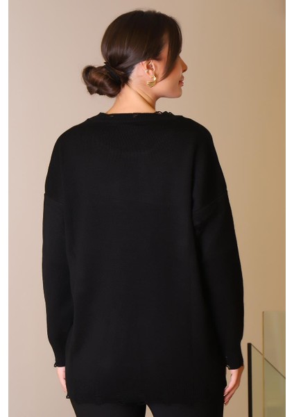 Bisiklet Yaka Uzun Kollu Siyah Kadın Kazak 6167-2K5 indirimleri