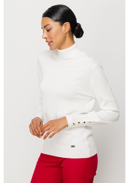 Süs Düğmeli Triko Ekru Kadın Kazak 27503-2K4 fiyatları