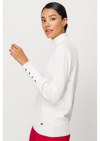 Süs Düğmeli Triko Ekru Kadın Kazak 27503-2K4 modelleri