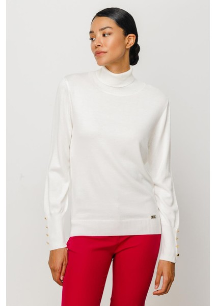 Süs Düğmeli Triko Ekru Kadın Kazak 27503-2K4 fırsatları