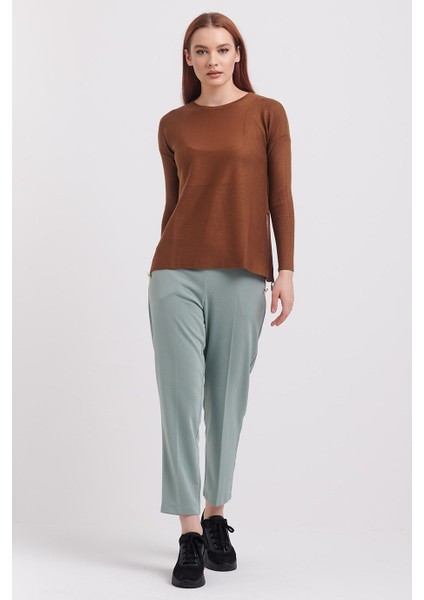 Sıfır Yaka Uzun Kollu Camel Kadın Kazak 75318-2K3