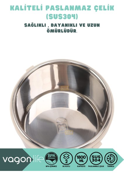 Bento 1800ML Lunchbox 2 Katlı 4-6 Saat Sıcak/soğuk Termos Özellikli Çelik Sefer Tası Yemek Kutusu modelleri