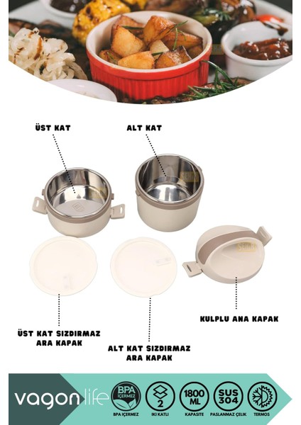 Bento 1800ML Lunchbox 2 Katlı 4-6 Saat Sıcak/soğuk Termos Özellikli Çelik Sefer Tası Yemek Kutusu fırsatları