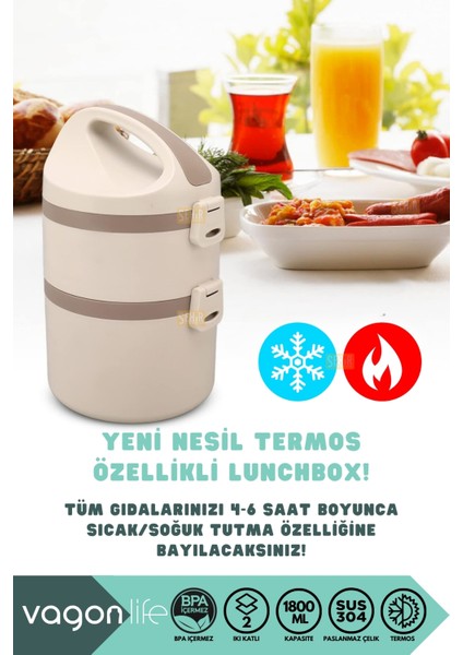 Bento 1800ML Lunchbox 2 Katlı 4-6 Saat Sıcak/soğuk Termos Özellikli Çelik Sefer Tası Yemek Kutusu indirimleri