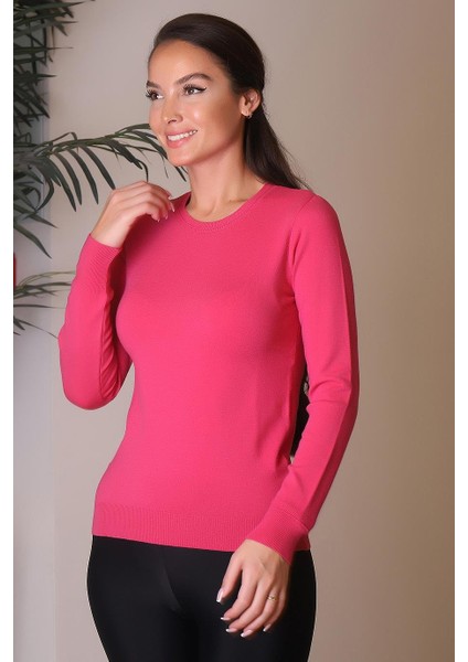 Sıfır Yaka Uzun Kollu Fuşya Kadın Kazak 0777-2K4 modelleri