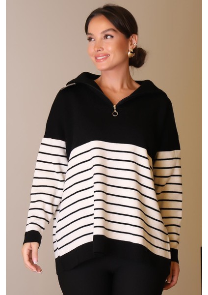 Yakası Fermuarlı Uzun Kollu Siyah Kadın Kazak 5221-2K5 modelleri