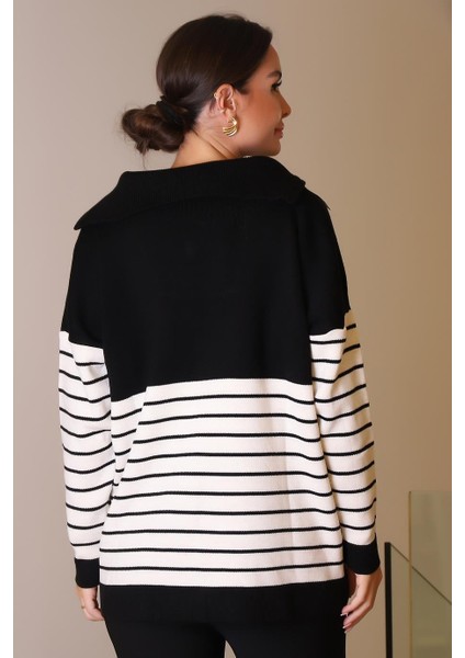 Yakası Fermuarlı Uzun Kollu Siyah Kadın Kazak 5221-2K5 indirimleri