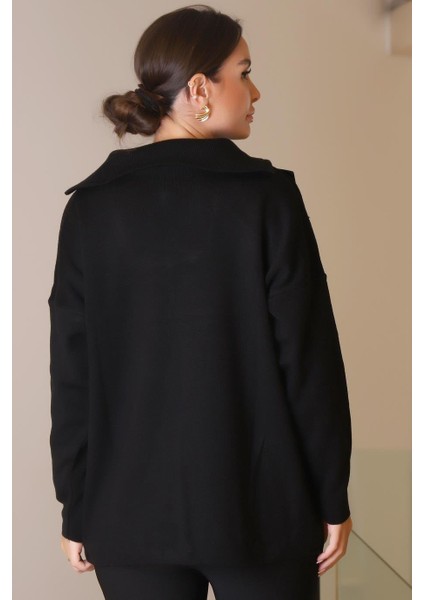 Cepleri Taş Işlemeli Siyah Kadın Kazak 5220-2K5 indirimleri