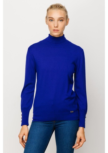 Süs Düğmeli Triko Saks Kadın Kazak 27503-2K4 fiyatları