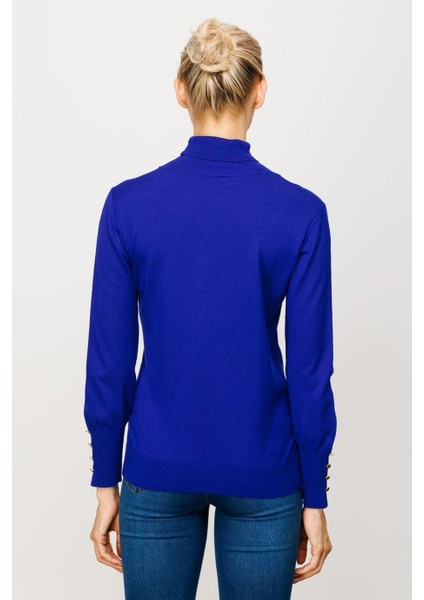 Süs Düğmeli Triko Saks Kadın Kazak 27503-2K4 fırsatları