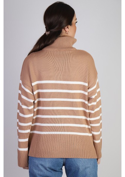 Fermuar Yakalı Uzun Kollu Bej Kadın Kazak 3823-2K3 indirimleri