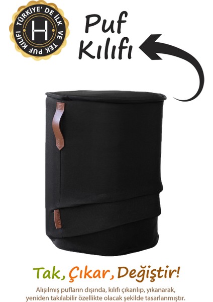 Yıkanabilir Puf Tabure Kılıfı Tak-Çıkar-Değiştir-Yenile Orta Sehpa Kılıfı Kc Meek Siyah fiyatları