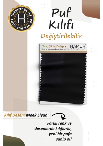 Yıkanabilir Puf Tabure Kılıfı Tak-Çıkar-Değiştir-Yenile Orta Sehpa Kılıfı Kc Meek Siyah fırsatları