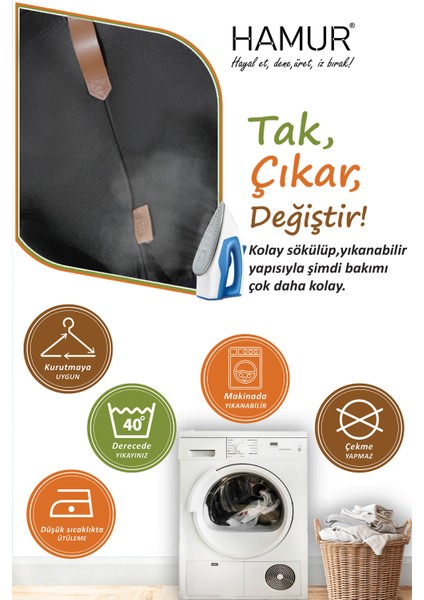 Yıkanabilir Puf Tabure Kılıfı Tak-Çıkar-Değiştir-Yenile Orta Sehpa Kılıfı Kc Meek Siyah indirimleri