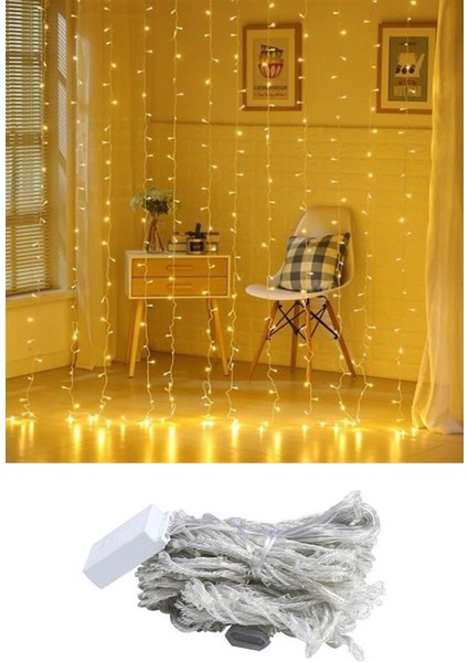 2x2 Metre 144 Ledli 10 Saçaklı Perde LED Işıklar Animasyonlu Kumandalı Fişli - Günışığı