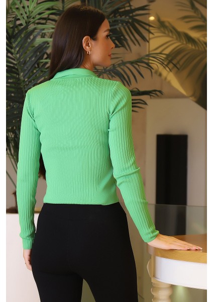 V Yakalı Triko Yeşil Kadın Kazak 3739-2K3 indirimleri