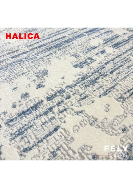 Fely Mavi-Krem Modern Salon Halısı