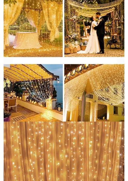 2x2 Metre 144 Ledli 10 Saçaklı Perde LED Işıklar Animasyonlu Kumandalı Fişli - Günışığı