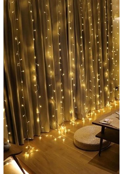 2x2 Metre 144 Ledli 10 Saçaklı Perde LED Işıklar Animasyonlu Kumandalı Fişli - Günışığı