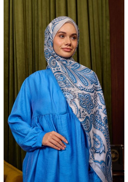 İpekhan Soft Pamuk Etro Desen Şal 3048-01 Mavi Gri